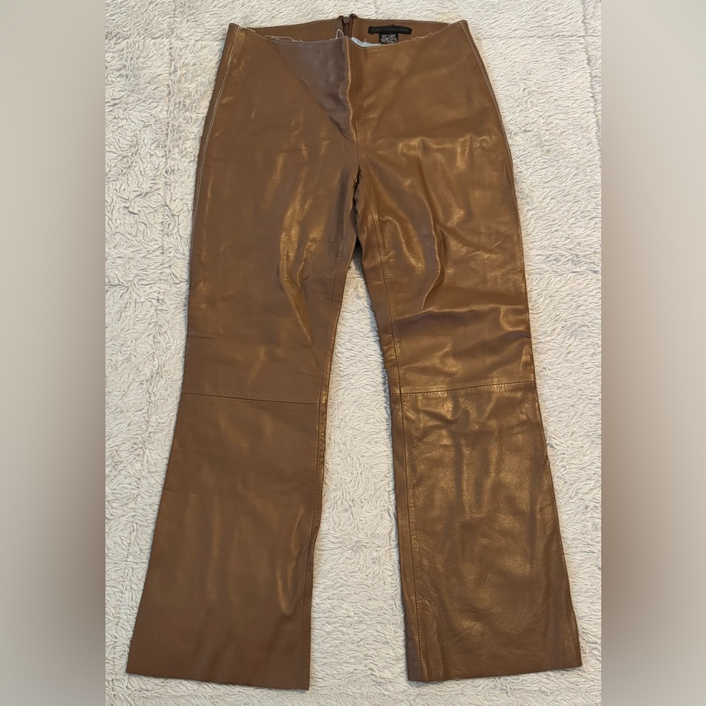 Guess Y2K Retro Soft Leather Low Rise Cropped Flare Pants Back Zip & Side Slits